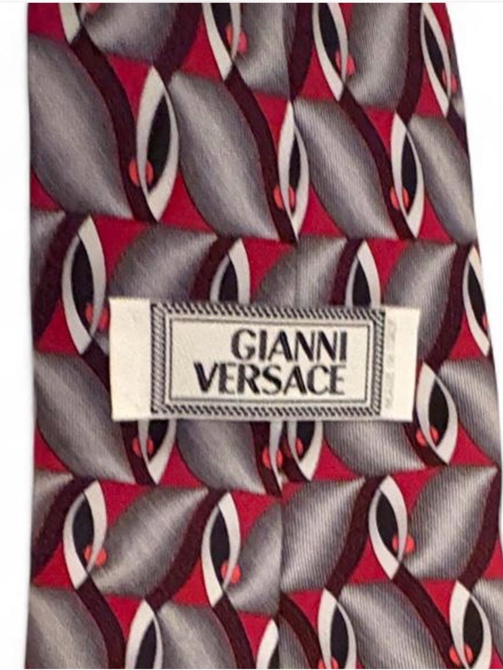Versace Red and Gray Geometric Silk Tie